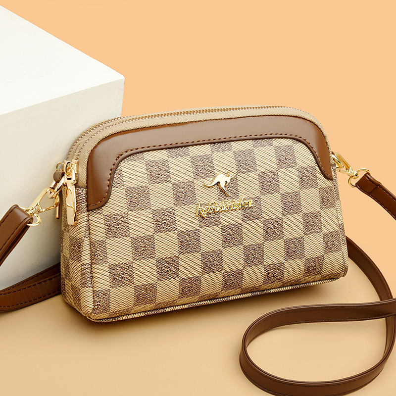 2025 New Kangaroo Small Bag Women's Mobile Phone Zero Wallet Soft Leather Three Layer Cross Shoulder Bag