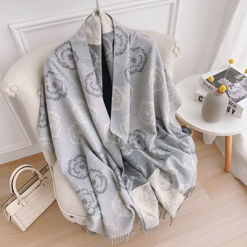 T466 Camellia scarf women's autumn and winter new high-end Korean version all-match thick warm neck scarf