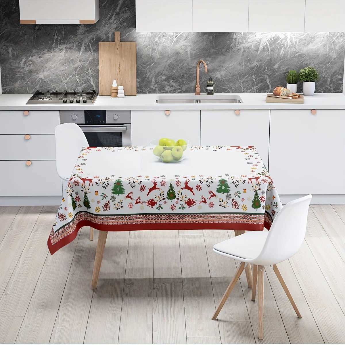 Christmas Christmas Snowflake Reindeer Waterproof Tablecloth Table Decor Winter Xmas Kitchen Dining Tablecloth Christmas Decorations Y251113