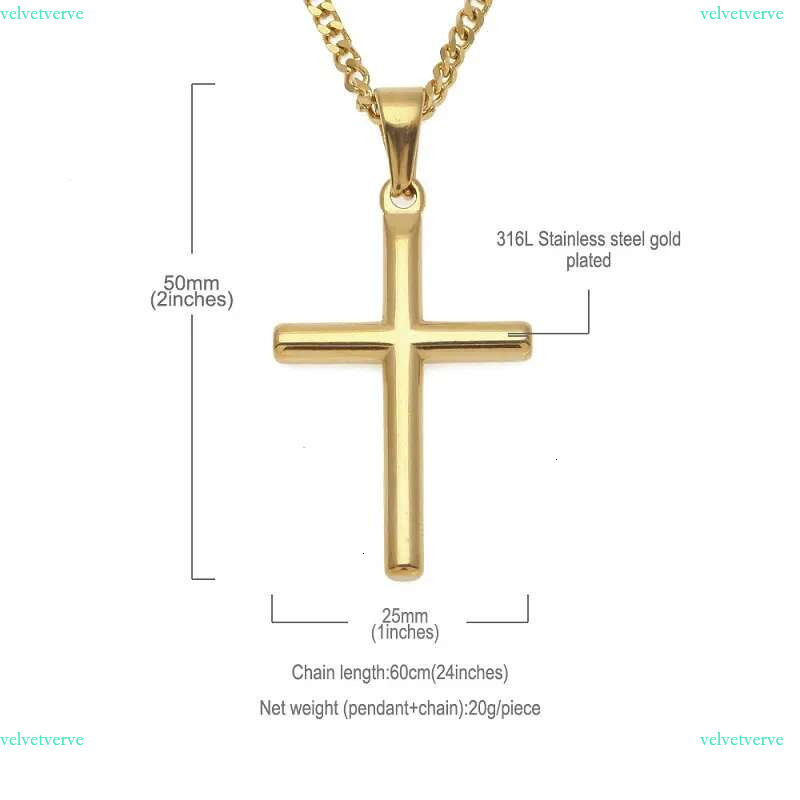 Mens Stainless Steel Cross Pendant Necklace with 60cm Cuban k or Gold Plated Box Chain New Fashion Hip Hop Necklaces Jewelry