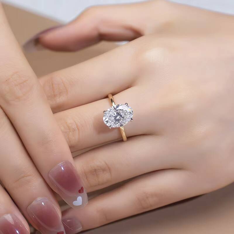 Fashion Diamond Ring Classic Style 18K Yellow Gold Oval 4CT Lab Diamond Women Luxury Wedding Rings