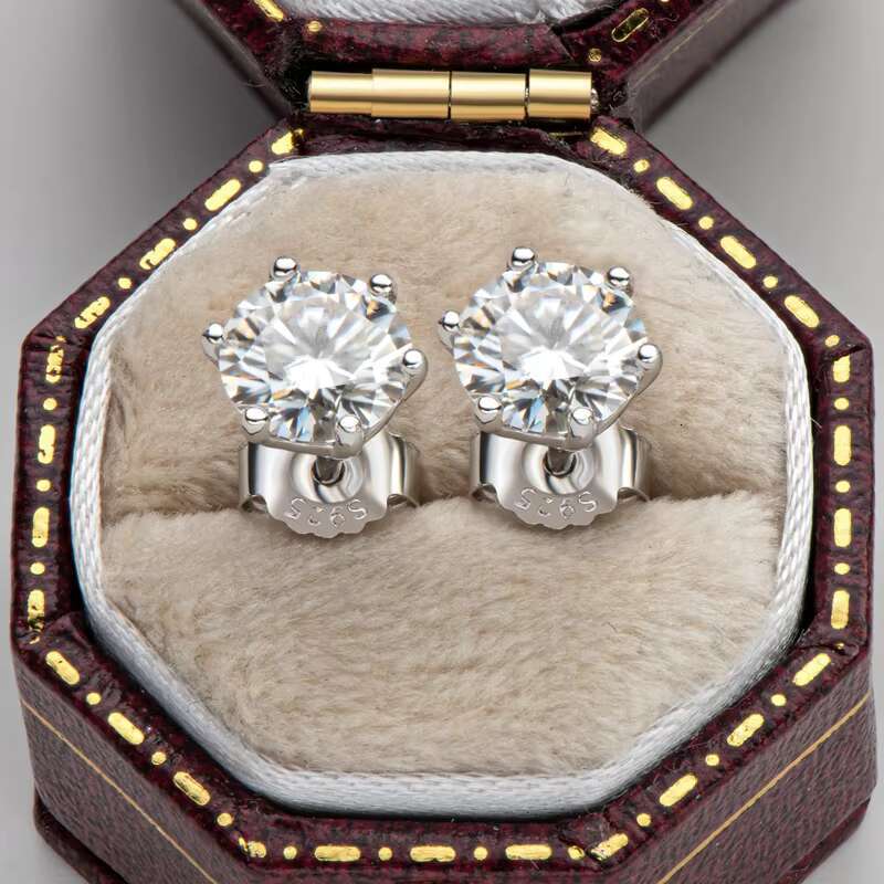 Latest Style High Quality 5mm Moissanite 925 Sterling Silver Eco Friendly 6-claw Classic Stud Earrings