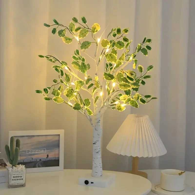 1PC Led Tree Light Indoor Simulation Green Leaves White Birch Tree Home Decoration Lights Christmas Party Popular Luminous Tree M251113