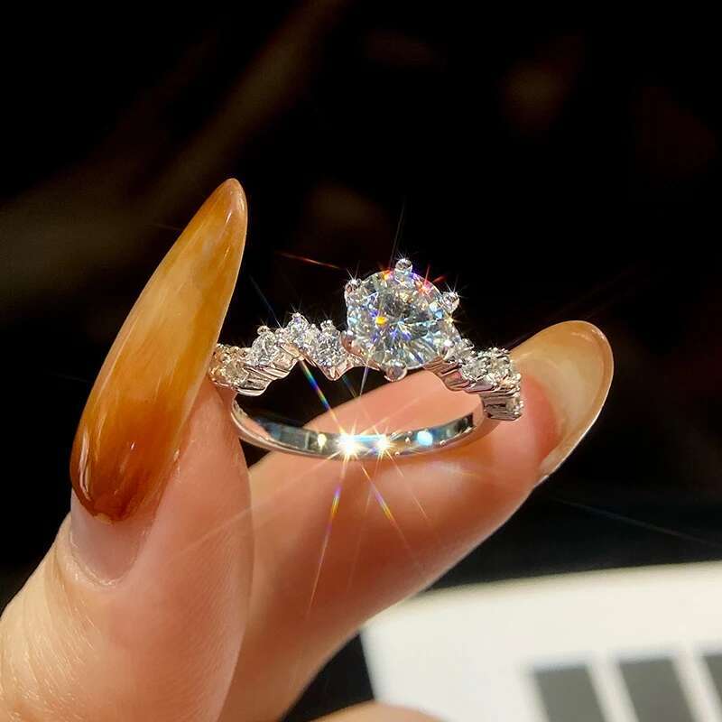 GRA 1CT Real Moissanite Diamond Wedding Gemstone Rings for Women Gifts 925 Sterling Silver Luxury Designer New in Fine Jewelry