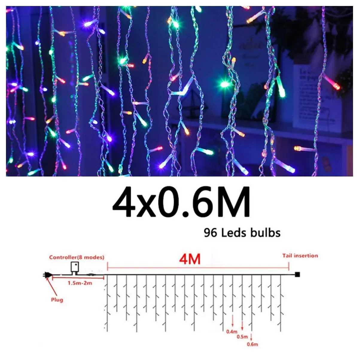 Fairy String Curtain Light LED 4x06m Holiday Light Garland for Patio Christmas Lights Outdoor Street Wedding Garden Decoration M251113