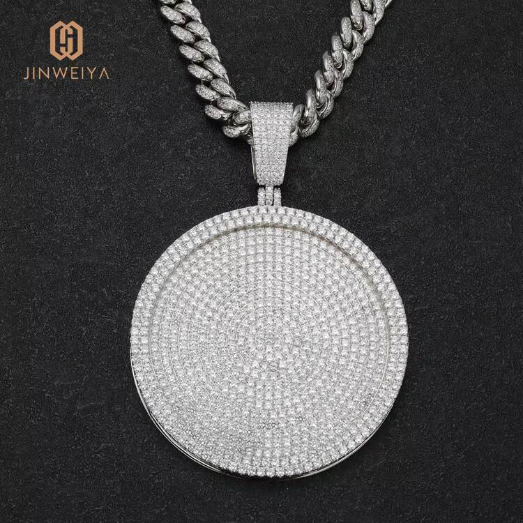 JWY Men Round Brass Large Hip Hop Iced Out Charm Pendants Zirconia Hip Hop Pendant Link