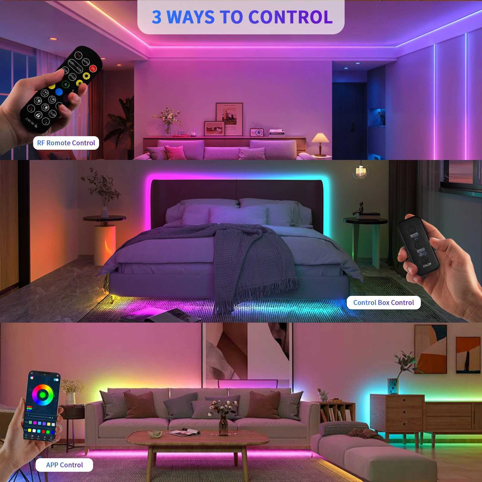 LED Strip Lights COB RGBIC 24V 6M/12M RGB LED Lights for Bedroom with RF Remote Smart Bluetooth APP Music Sync Strip Lights W251112