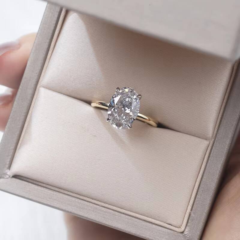 Fashion Diamond Ring Classic Style 18K Yellow Gold Oval 4CT Lab Diamond Women Luxury Wedding Rings