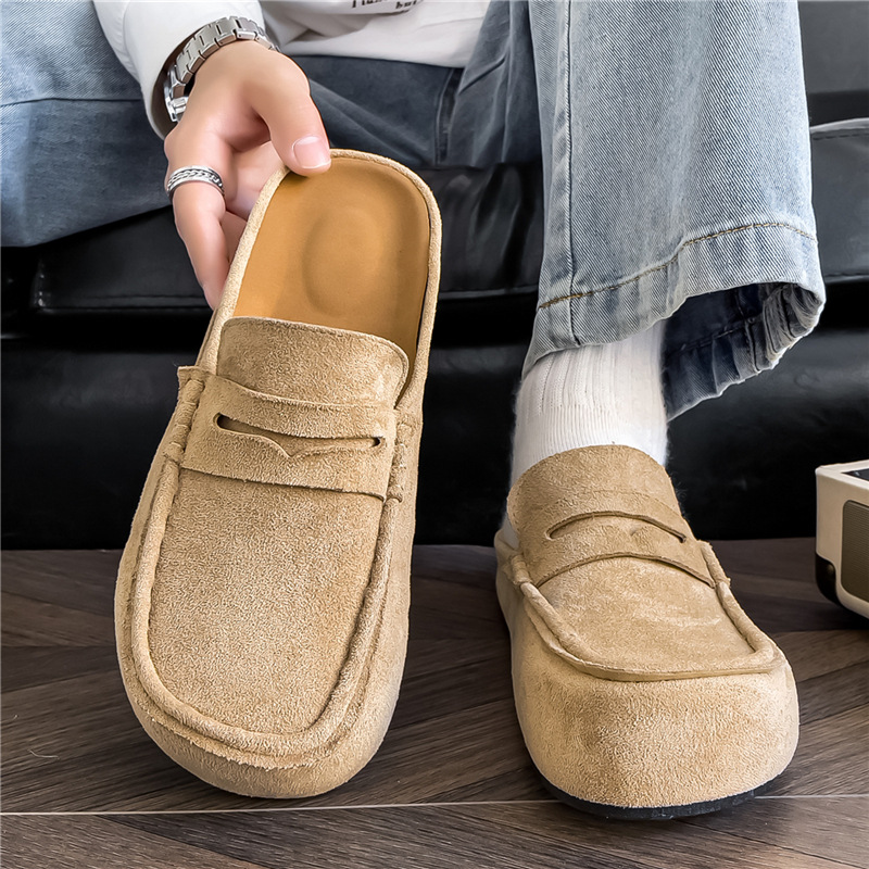 Popular New Design Men Comfortable Suede Casual Slide Slippers Fashion Thick Sole Home Closed Toe Mule Sizes 37-46 Gray Black Beige Free Shipping