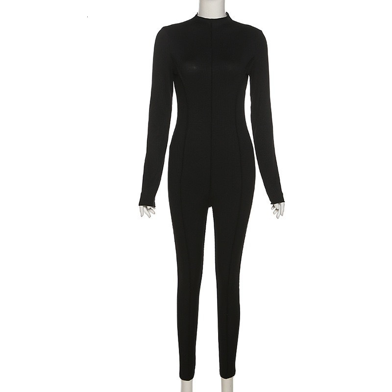 057 Bright Line Decoration Black Jumpsuit Women One Piece Sexy Outfit 240429