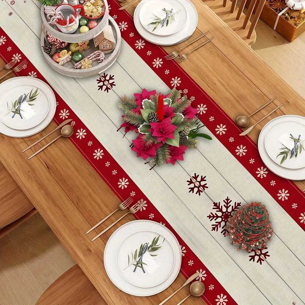 Christmas Christmas Table Runner Table Flag Santa Reindeer Snowflake Design Linen Fabric Multiple Sizes Home Decor Y251113