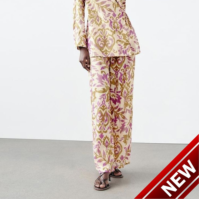 Womens clothing 2025 spring/summer floral color casual pants loose and slimming wide leg pants for women