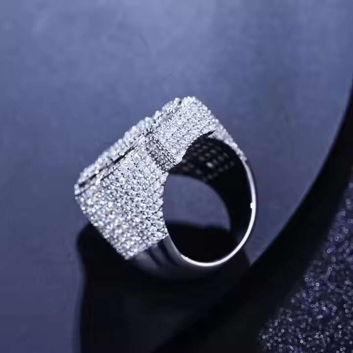 New Design Iced Out Round Cut VVS Moissanite Diamond Dollar Sign 925 Sterling Silver Hiphop Ring for Men