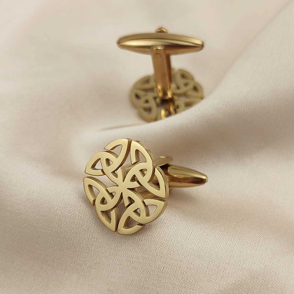 New Round Witch Knot Mens Cufflinks Stainless Steel Viking Symbols Good Luck Talisman Cufflinks Celtic Knot Jewelry Mens AccessoriesT250412