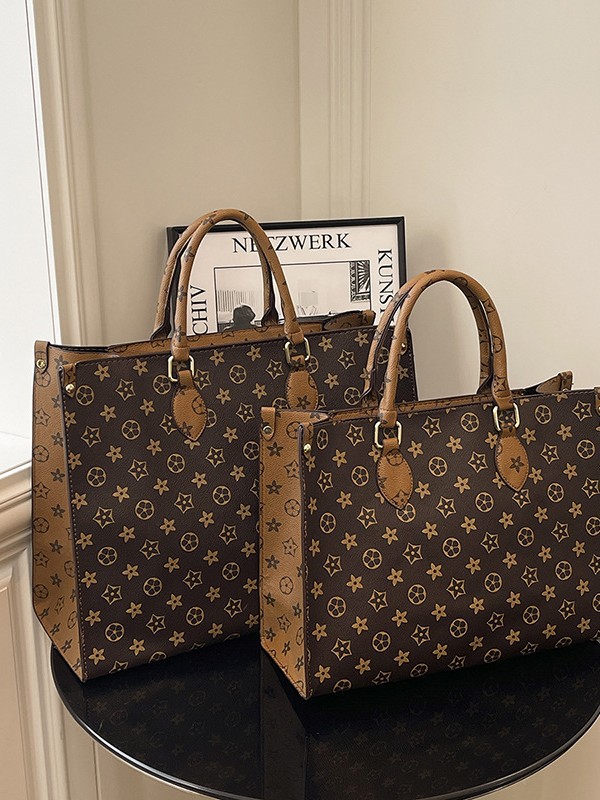 Free shipping, retro and fashionable, versatile, old floral commuting pattern texture, large capacity tote bag, soft leather crossbody single-shoulder