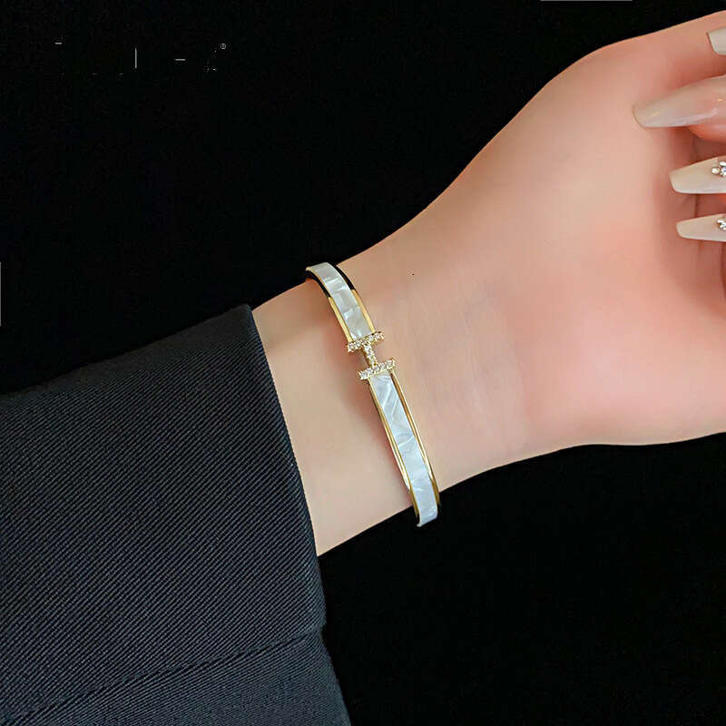 Gold Tone Letter Shaped Bangle Bracelet With Accents Stylish Birthday Jewelry Gift For Her High Quality And Chic Accessory