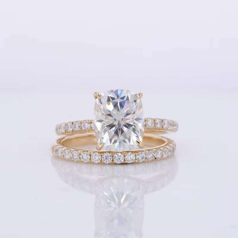Starsgem Moissanite Jewelry Ring Cushion Brilliant Cut 3ct 10x8mm 14k Yellow Gold Moissanite Engagement Ring Sets