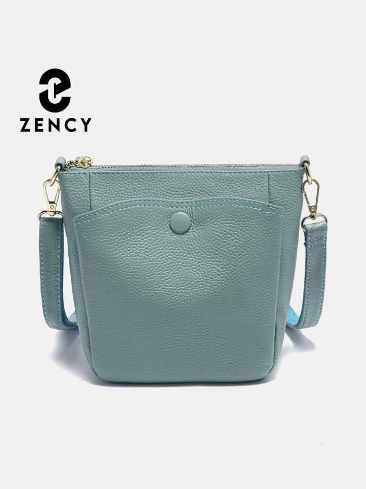 Zency Laides Small Soft Genuine Leather Handbag Casual Women Crossbody Bag Simple Bucket Bag For Phone Female Purses Grey BagW251112