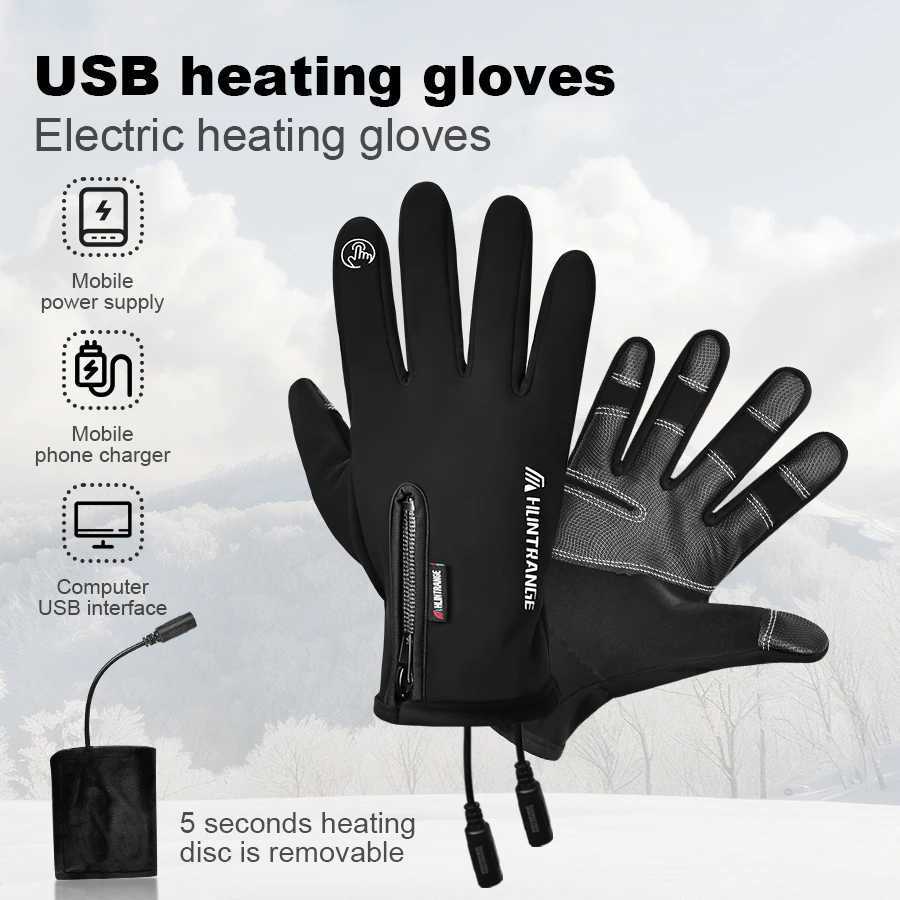 Heating Gloves USB 5-Second Fever Splashproof Touchscreen Polar Fleece Winter Warm Full Finger Gloves Heated Cycling MittensC250412