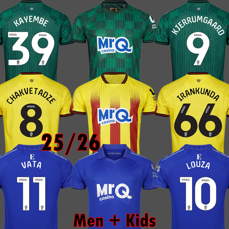 Watfords Soccer Jerseys Elton John Shirt Third Kit LOUZA 25 26 Watfords FC Football Shirt CHAKVETADZE WFC Kits IRANKUNDA BAAH Tops Kids Uniform Golden Boys 321