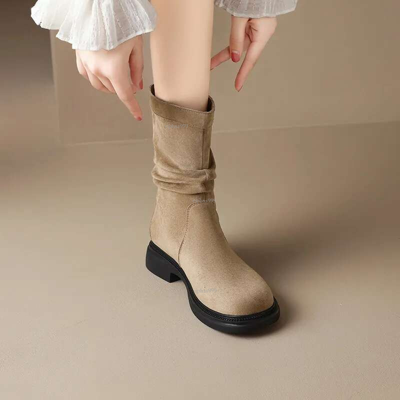 New free shipping designer shoes Aogu Shideng Martin for Women 2024 New Spring and Autumn British Style Single Thick soled Skinny Mid length Short Cow