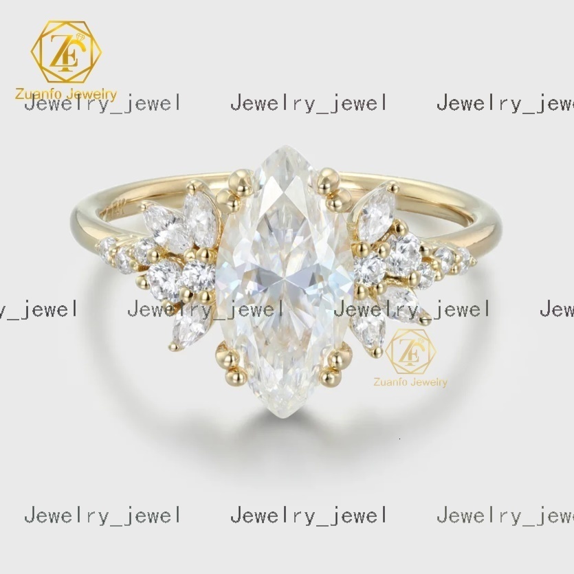 Designer ring GRA Certificated 14K 18K Gold 2CT Halo Marquise VVS Moissanite Diamond Ring Custom Women Fine Engagement Wedding Rings