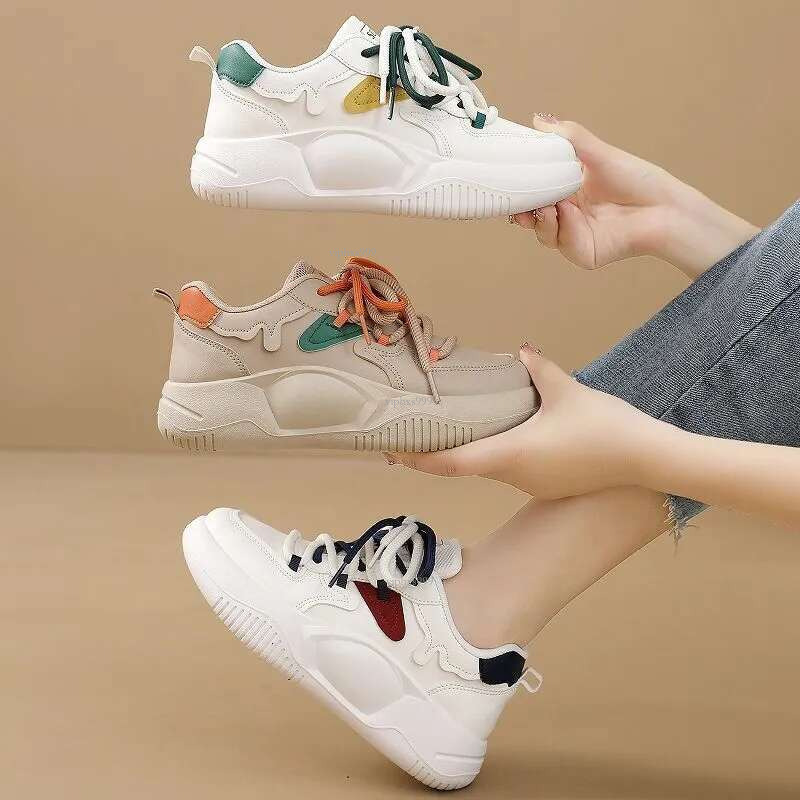 New Free Shipping Designer Shoes Real Leather Thick Soled Versatile White Women's Ins Dad 2025 Spring Shoes Sports Shoes
