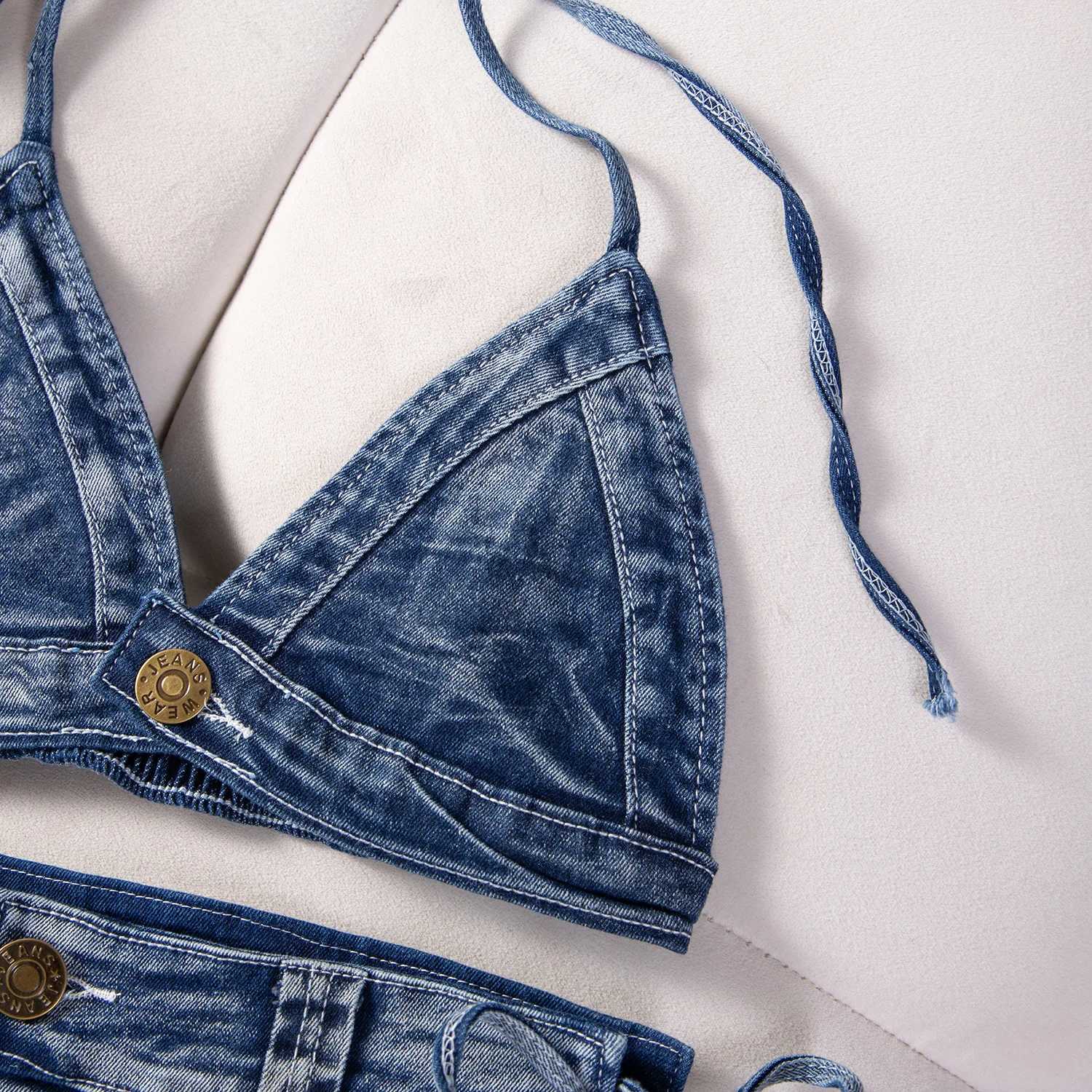 New Sexy Womens Denim Bikini Set Beach Split Swimsuit with Jeans Shorts and Bra for Beach Play and Bar Nightclub PerformanceW251113