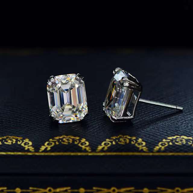 925 Sterling Silver Jewelry Moissanite Diamond Cubic Zirconia 8x10mm White Color Emerald Cut Moissanite Earrings