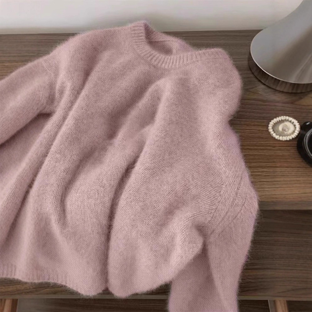 Casual White O-neck Cashmere Womens Sweater Elegant Solid Loose Knitted Jumper Womens Autumn Classic Daily Pulling 241205