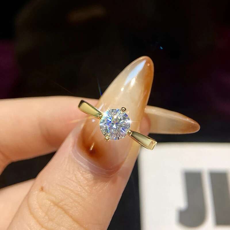 GRA 1CT Moissanite Diamond Gold Classic Round White Stone Rings for Women Real 925 Sterling Silver High Quality Fine Jewelry