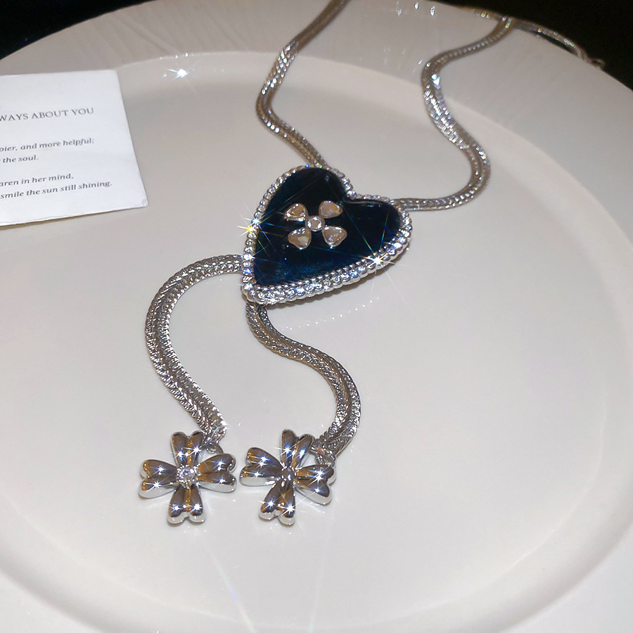 Super Shiny Diamond-Studded Oil-Drip Heart Double-Layer Pendant Necklace Fresh Sweet Choker Light Luxury High-End Sweater Chain - view 4