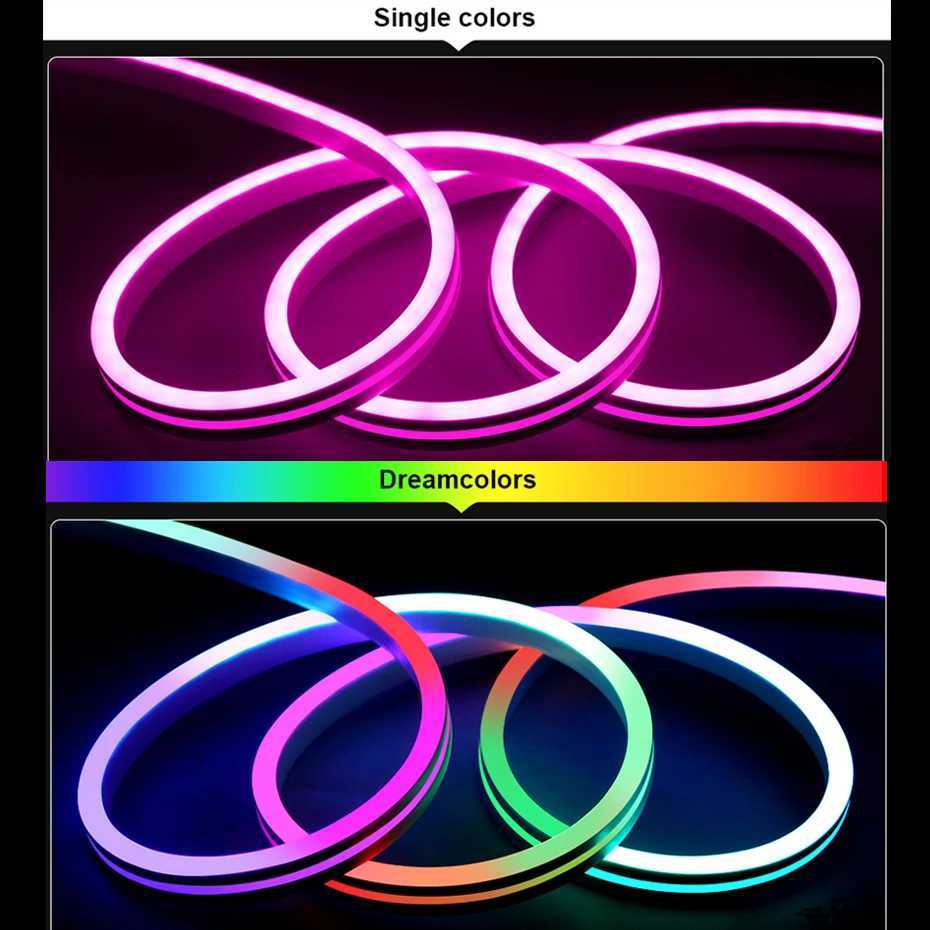 12V RGBIC LED Neon Rope Light 1m-5m 84LEDs/m WiFi/Bluetooth/IR Control IP67 Waterproof Rainbow Chasing Effect for Party Decor W251112