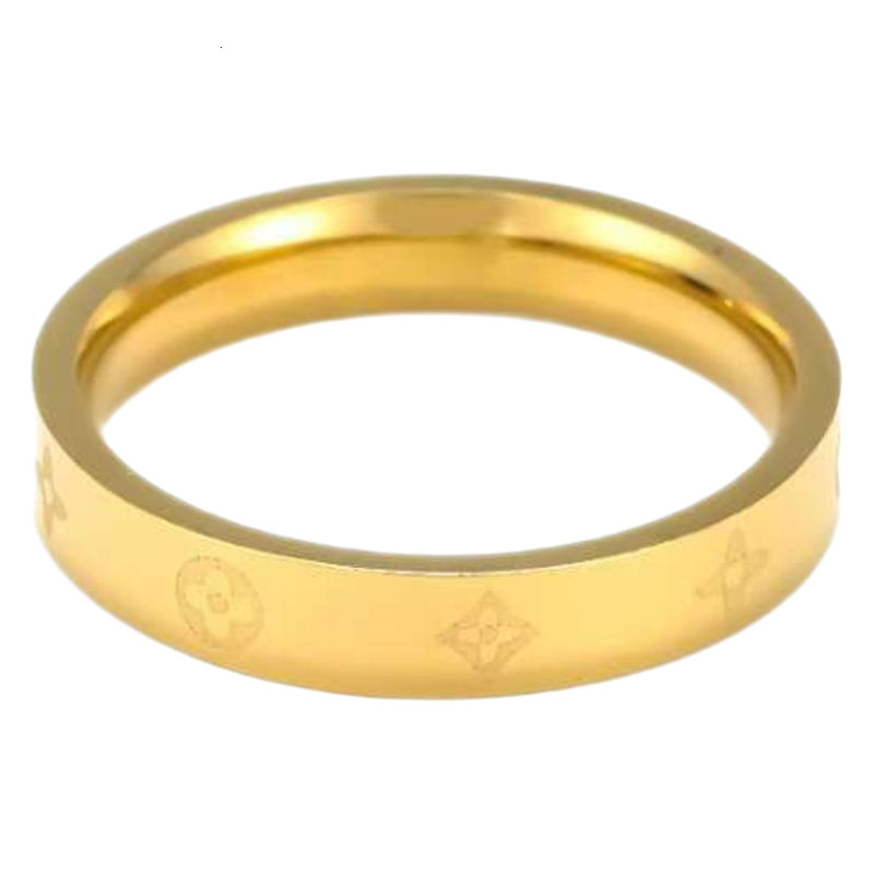 Cross-Border Fashion Four-Leaf Clover Titanium Steel 18K Gold Simple Small Flower Plain Band Amazon New Ring for Women