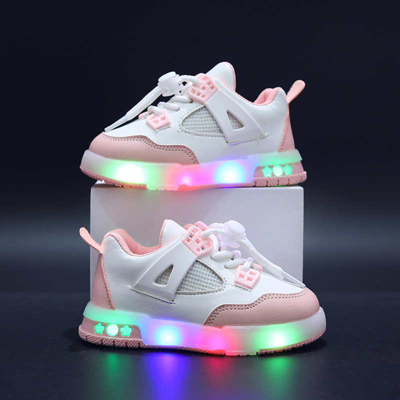 designer shoes 2025 style children's sports shoes leather upper LED luminous children's shoes for girls and boys aged 1-6 sports and leisure