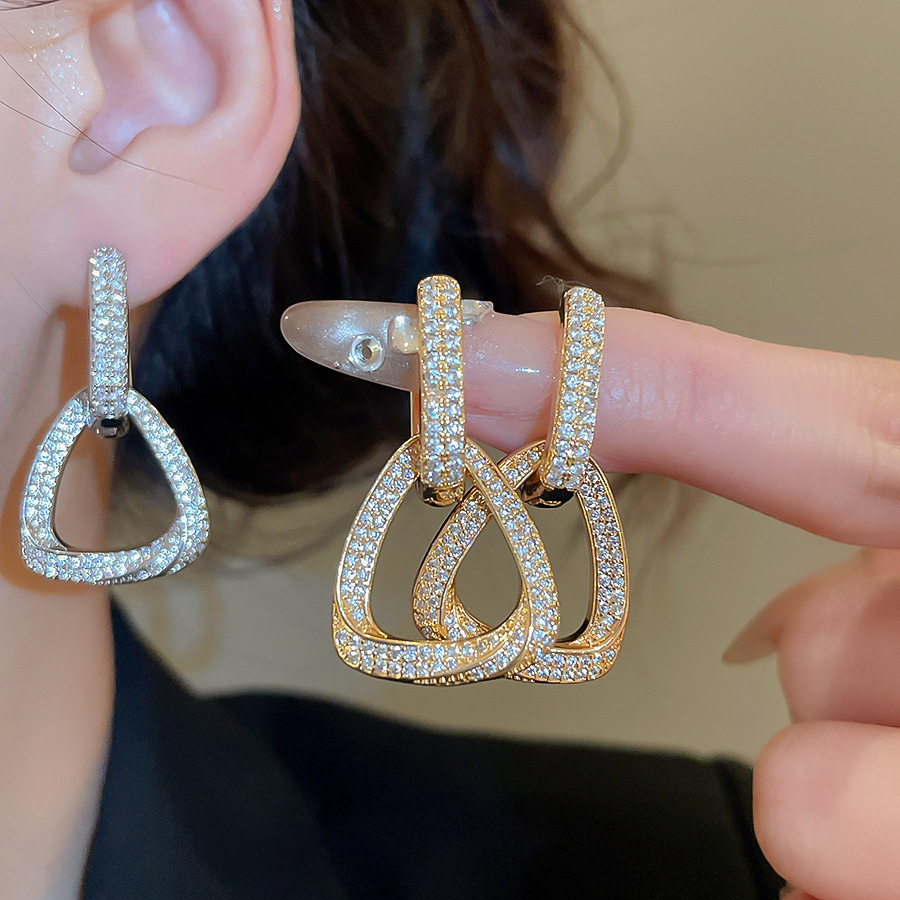 Elegant Real Gold Coated Zirconium Earrings Chic Designer Accessory - view 1