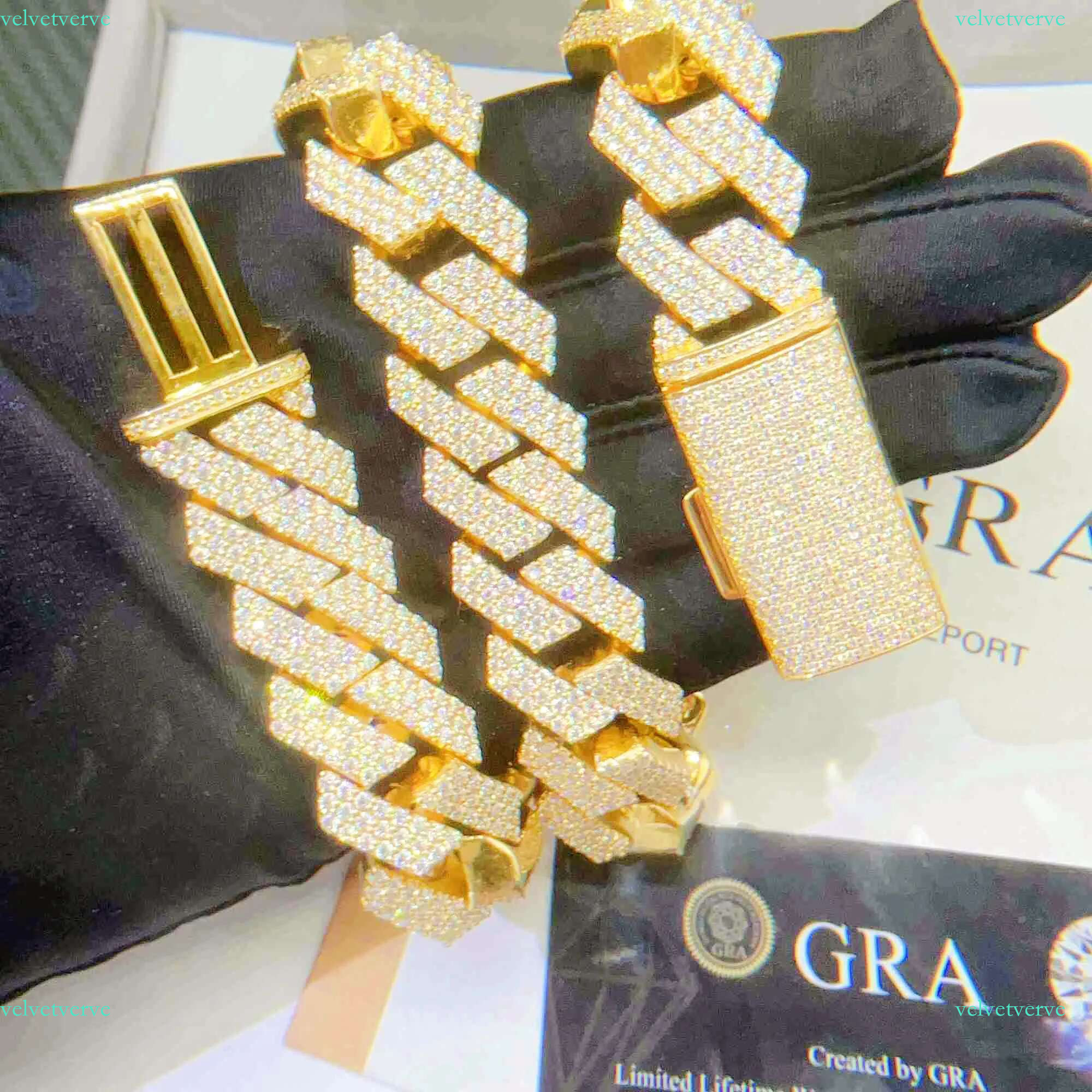 necklace moissanite fashion bracelet designer jewelry chain cuban k Certificated Vvs Moissanite 20mm Pure Sterg Sie Chains Iced Out chains for men