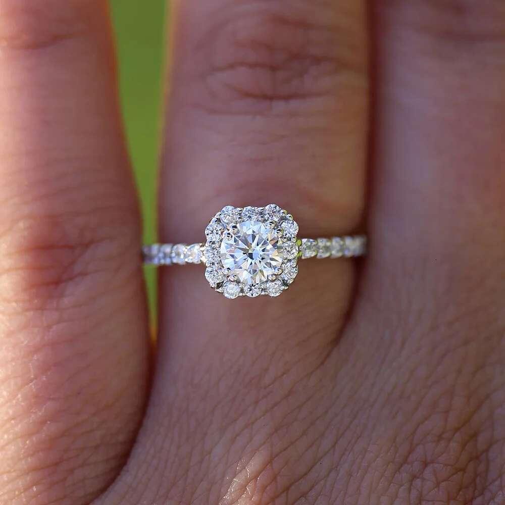 14K White Gold Round DEF CVD HPHT Lab Grown Diamond Engagement Halo Ring Round Cut 0.5ct Wedding Rings for Women With IGI