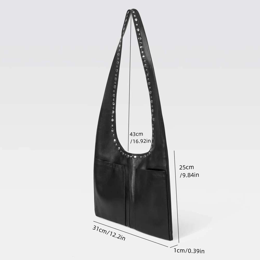 Large Capacity Women's Shoulder Bag, Punk Style High Quality Satchel Handbag, Fashion Studded Travel Crossbody Bag