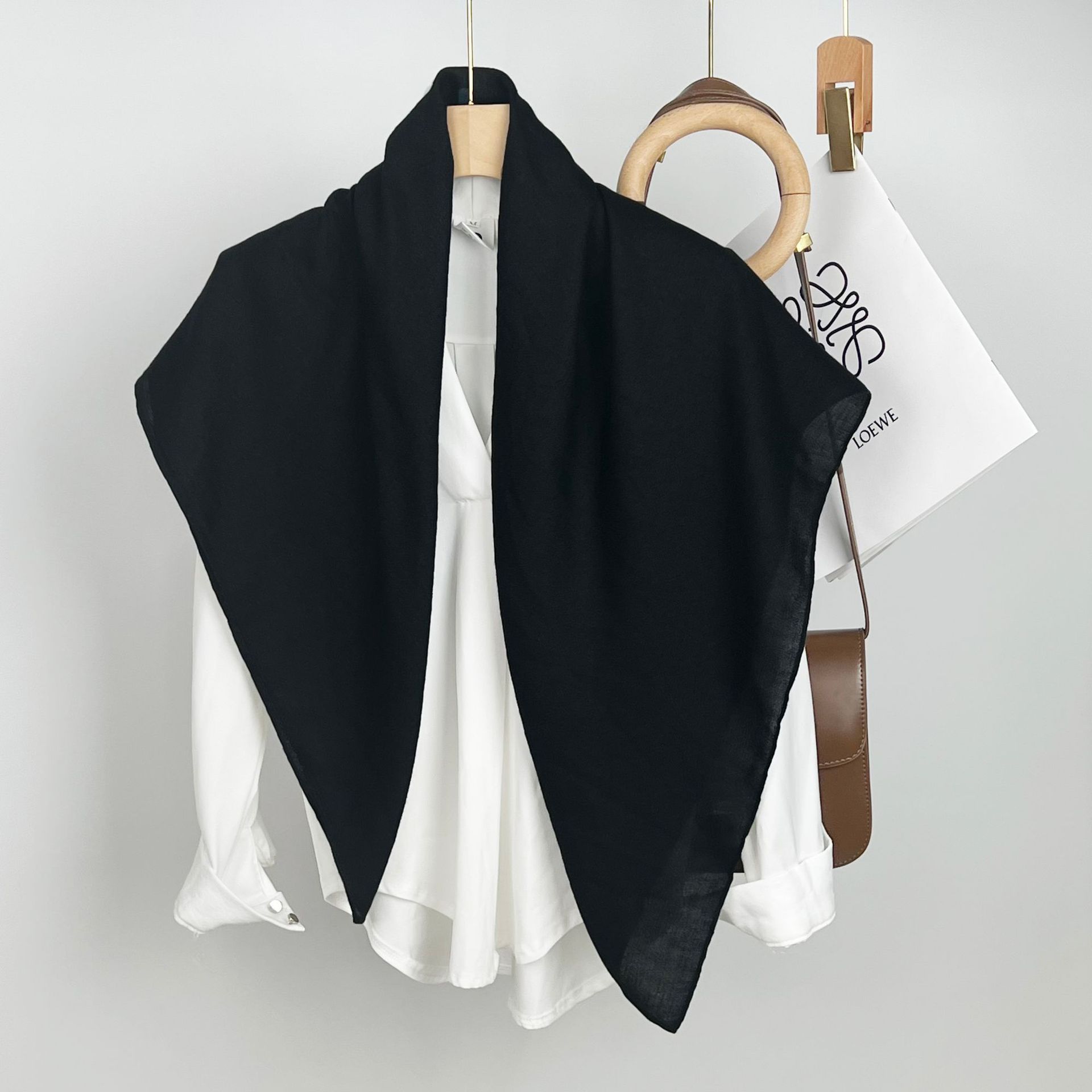 K386 Cross-border supply solid color 90 square scarf female ins style monochrome casual headband sunscreen shawl decorative silk scarf