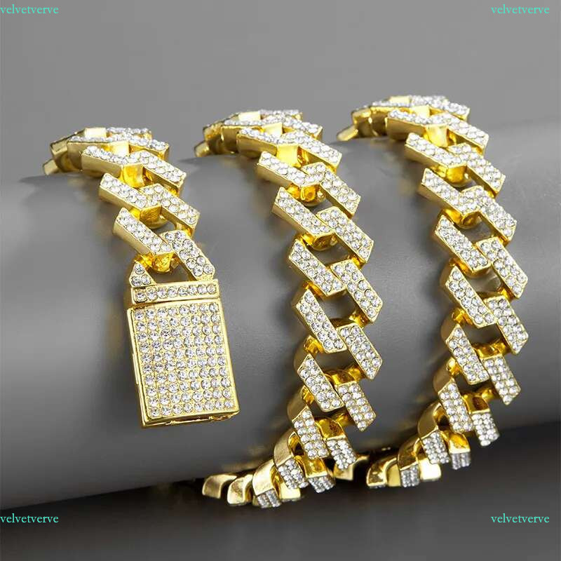 15mm Cuban k Chain Necklaces Micro Pave Prong Fashion Hiphop Full Iced Out Rhies Jewelry for Men Women Gold Sier Bg Hip Hop Bracelets Gifts