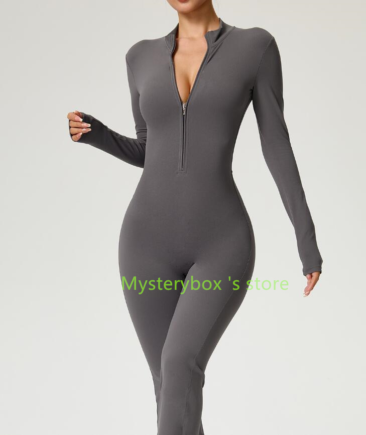 Yoga Outfit Wear Jumpsuit Bodysuit Bell-bottoms Outfits Zipper c Yoga Dance Fitness Tight Fitting Sports Women Ladies Clothes Suits Mysterybox Store