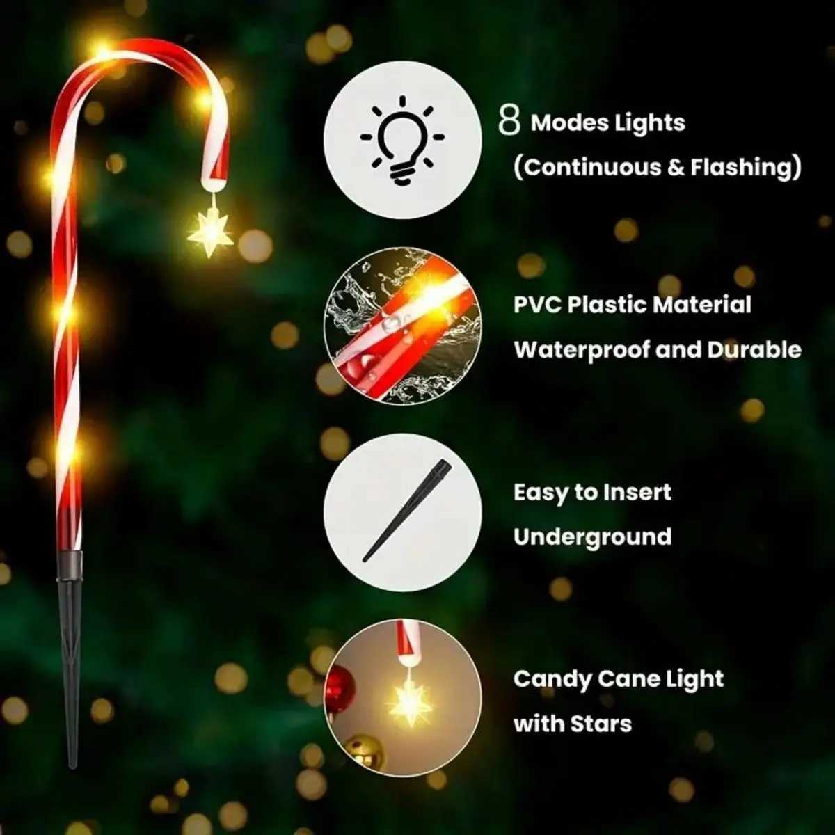 8pcs/set solar powered garden cane lights 8-function waterproof decorative lights Christmas candy garden lights M251113