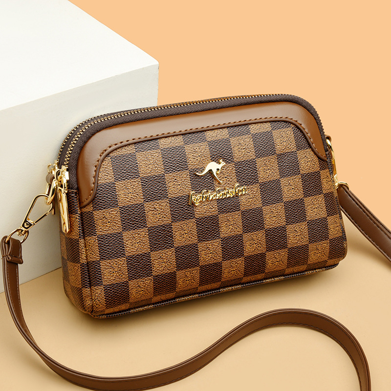 2025 New Kangaroo Small Bag Women's Mobile Phone Zero Wallet Soft Leather Three Layer Cross Shoulder Bag