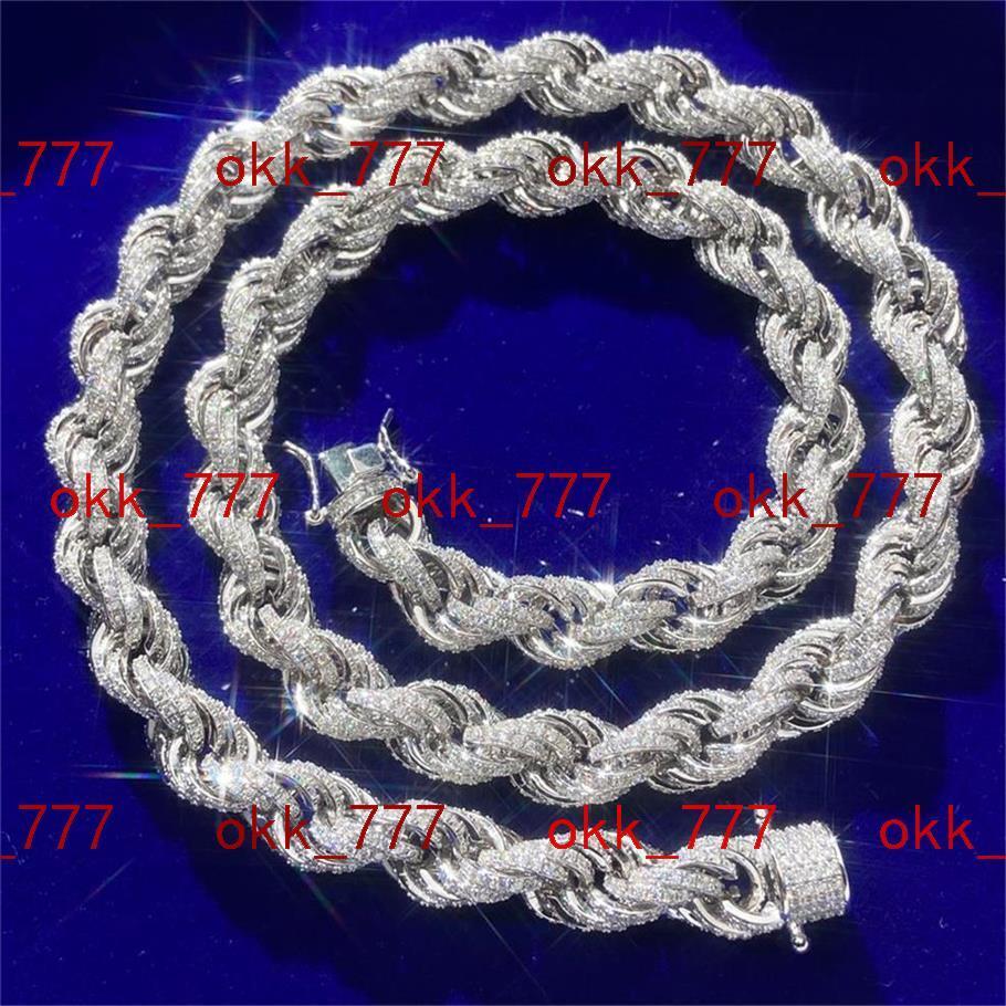 Hiphop Jewelry Sterling Silver Bling Iced Out Pass Moissanite Diamond Thick 10mm Rope Chains
