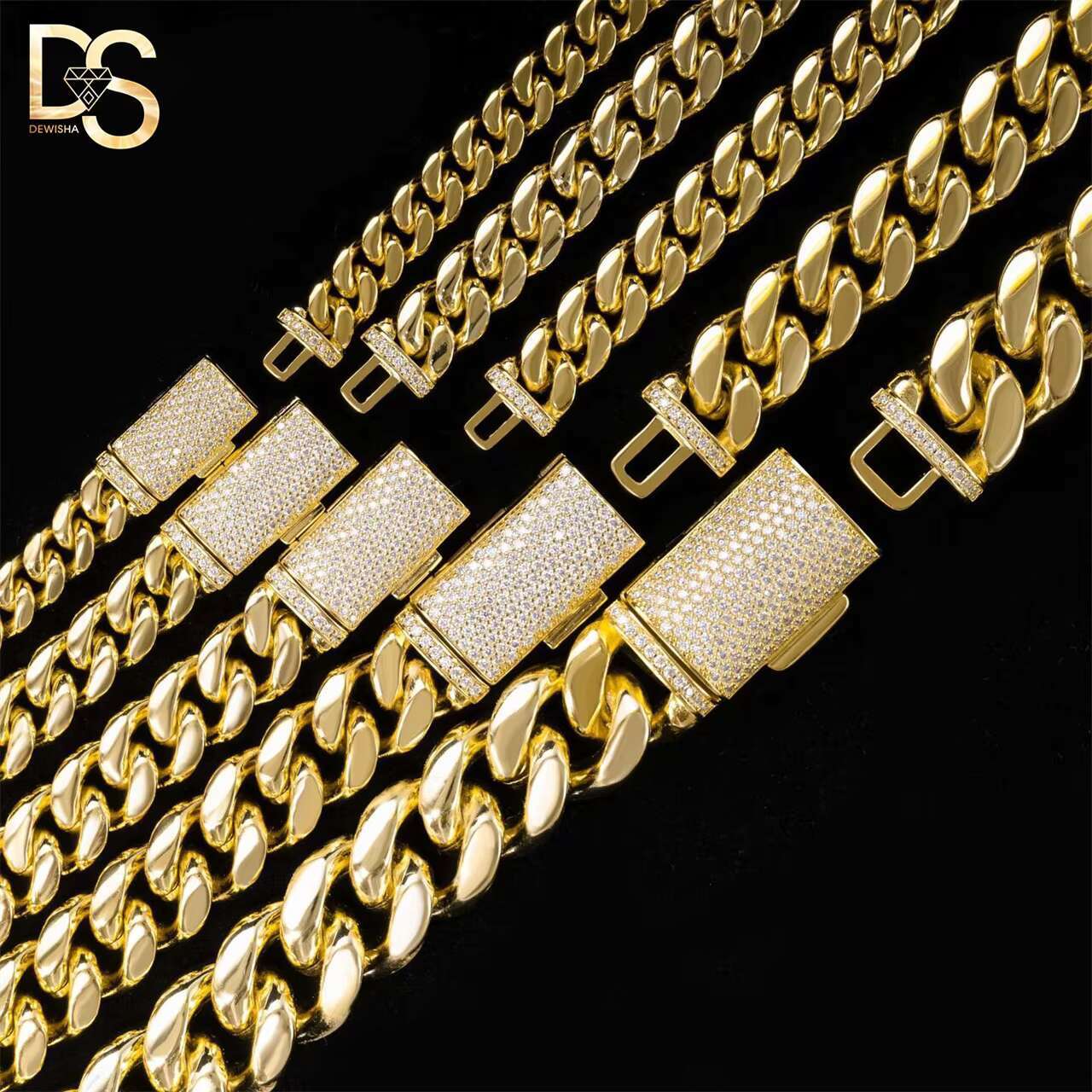 Cheap Price 14k Gold Plated Miami Stainless Steel Cuban Link Chain Clasp Iced Out Moissanite Miami Bracelet Necklace