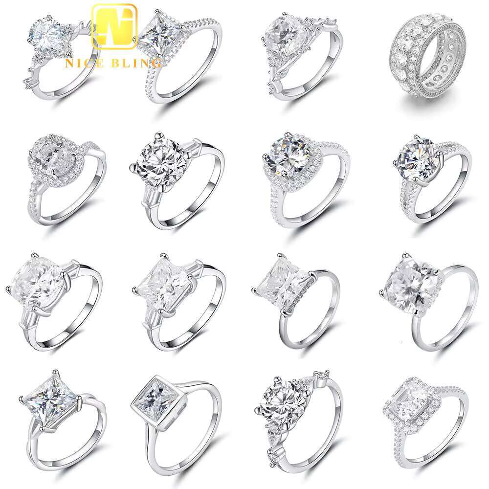 47 Styles Optional Different Cut Iced Out Wedding Ring VVS Moissanite 925 Silver Rings Diamond Jewelry Engagement Ring for Women
