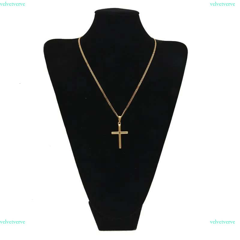 Mens Stainless Steel Cross Pendant Necklace with 60cm Cuban k or Gold Plated Box Chain New Fashion Hip Hop Necklaces Jewelry