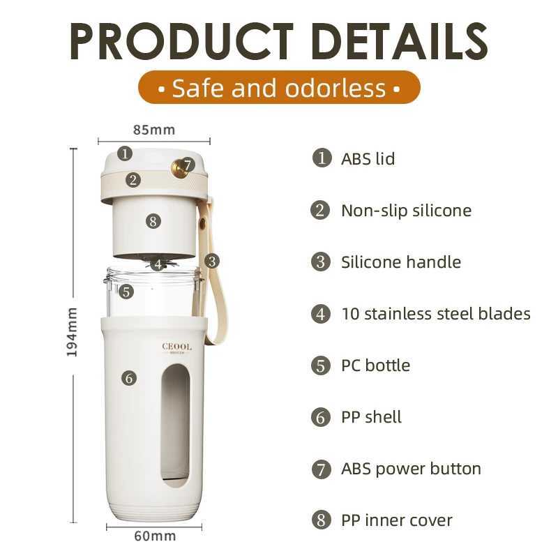 Portable Blender Electric Juicer Machine with 10 Stainless Steel Blades USB Rechargeable Fresh Fruit Mixers Mini Juice Maker C251113