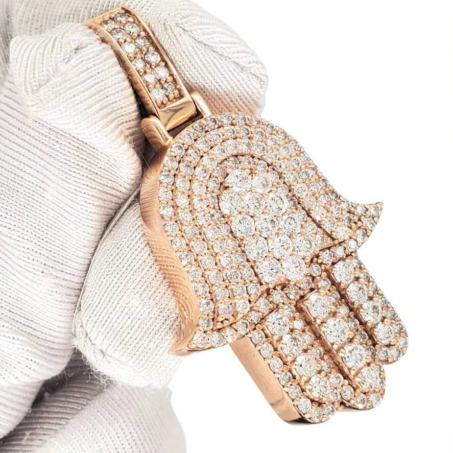 Wholesale Iced Out Hand Pendant 925 Sterling Silver Hamsa Charm Moissanite Hamsa Pendant for Necklace